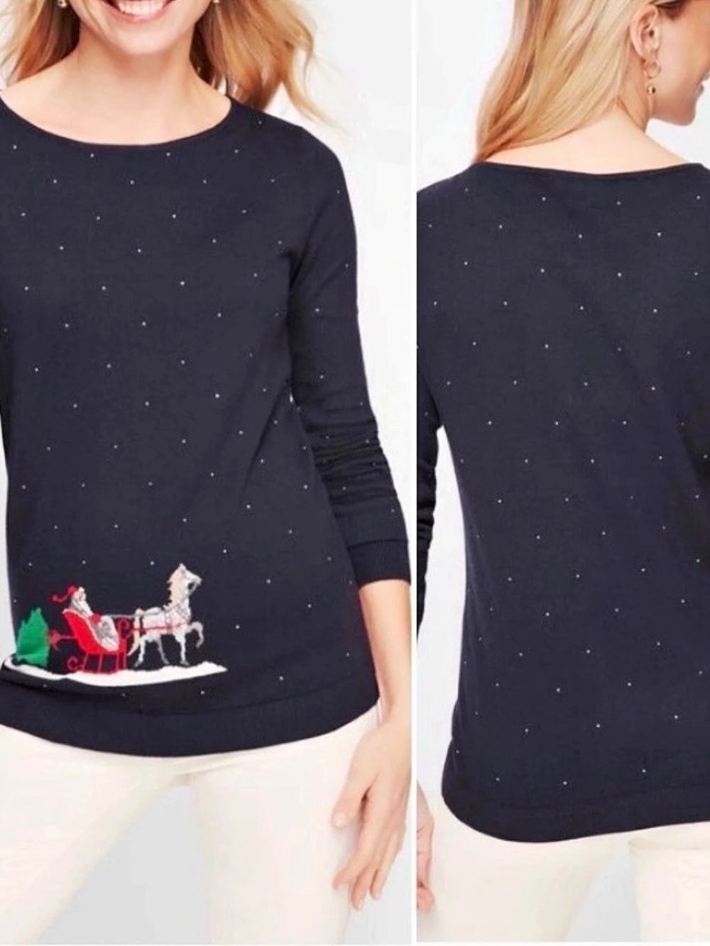 Talbots Sleigh Ride Sweater Blue Cashmere Blend 2X Holidays Christmas